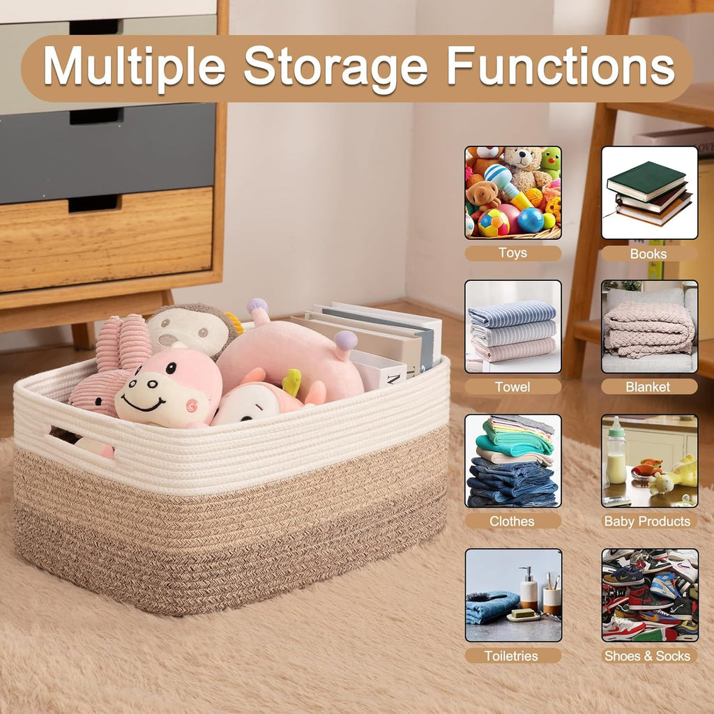 Large Storage Basket for Organizing, Woven Rope Basket for Shelves, Closet Organizer Bins for Clothes, Blanket, Toys