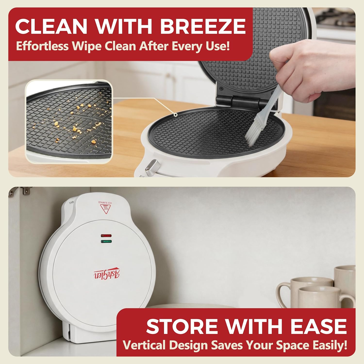 Ice Cream Cones Maker, Waffle Cone Maker Machine with Browning Control, 1200W Double Side Even Heating, 7.5" Nonstick