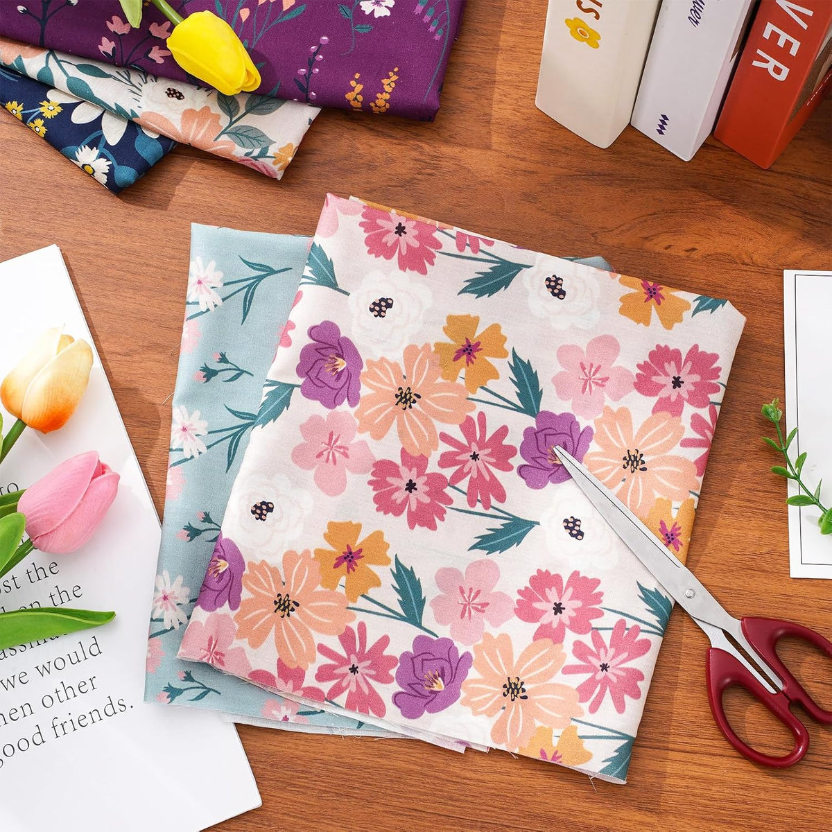 12 Pcs Retro Floral Cotton Fabric Bundles 18 x 22 Inch Wildflower Fat Quarters Vintage Flower Quilting Patchwork