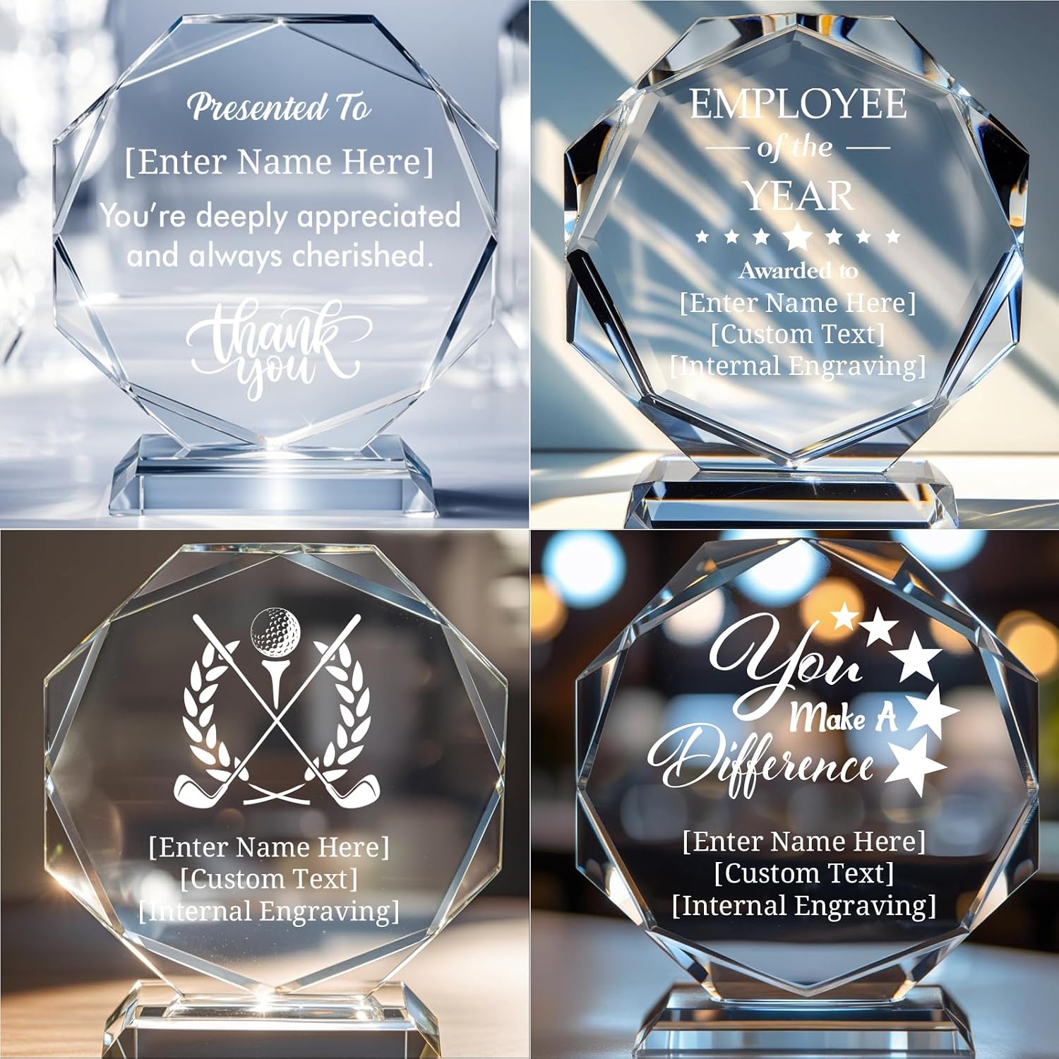 Custom Crystal Awards and Trophies – Personalized Engraved Glass Plaques for Employee Recognition, Appreciation