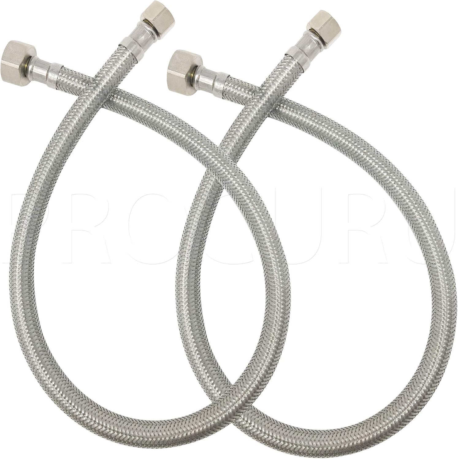 [2-Pack] PROCURU 16-Inch (1.3Ft) x 3/8" Comp x 1/2" FIP Faucet Hose Connector, Stainless Steel Braided Supply Line