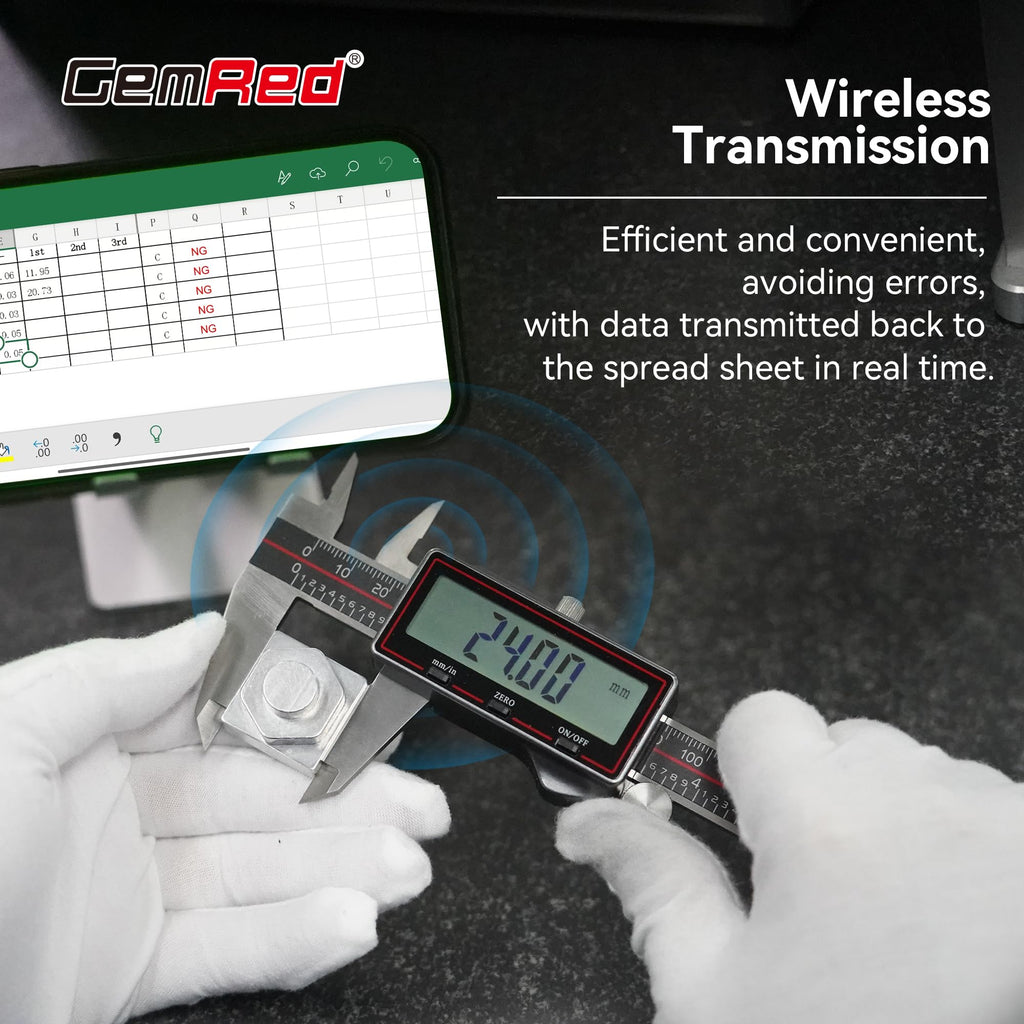 GemRed Wireless Digital Caliper 6 Inch with Data Transfer to Excel/Phone/PC