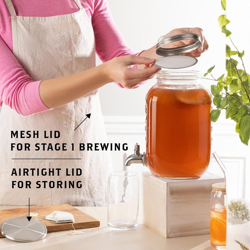 Kombucha Continuous Brewing Jar with Spigot - Gallon Glass Jar Dispenser & Scoby Starter Hotel with Mesh Lid &