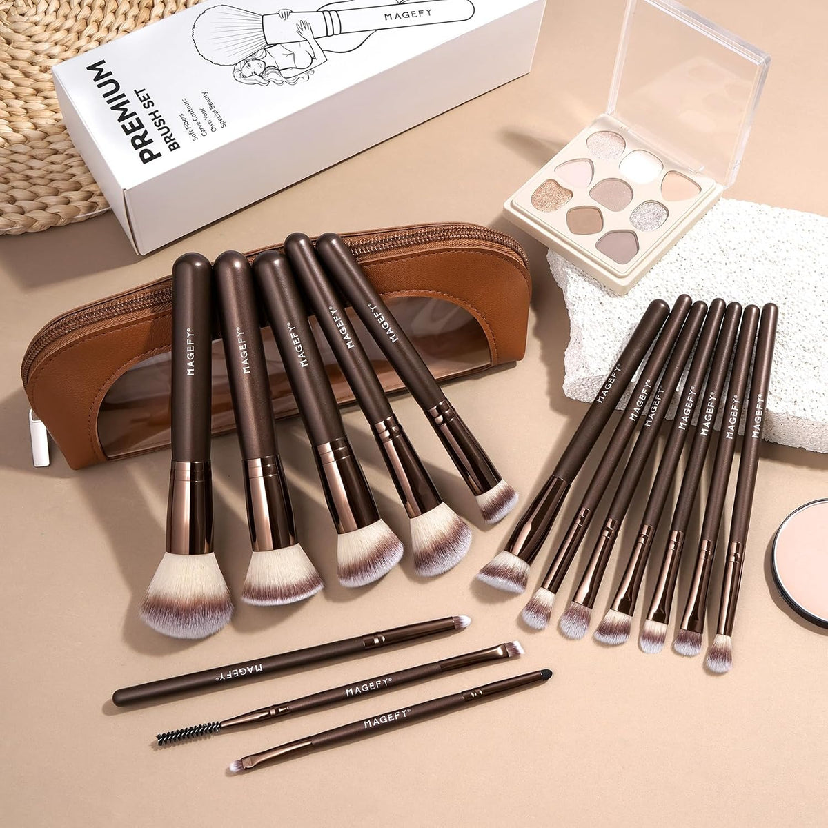 Makeup Brushes 15 Pcs Makeup Brush Set for Foundation, Concealer, Contour, Blending, Blush, Eyeshadow Brushes with