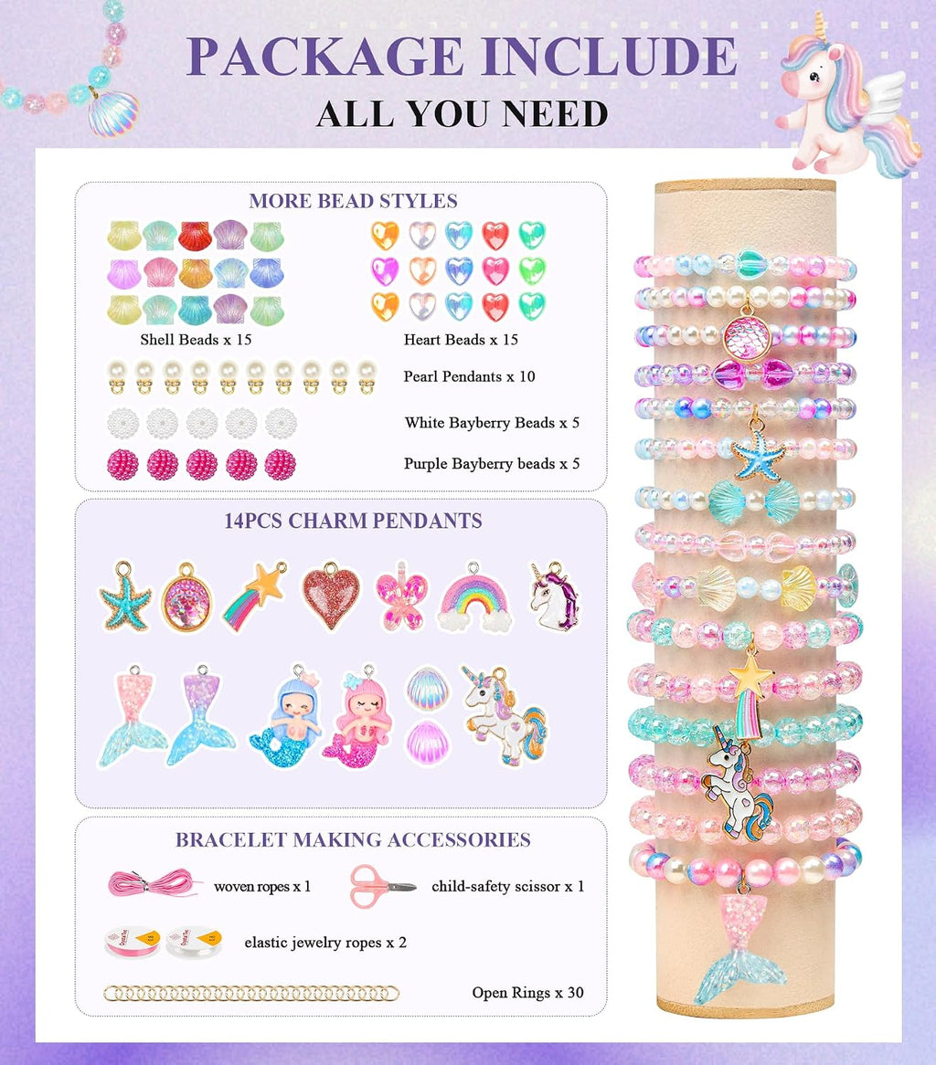 900Pcs Mermaid Bracelet Making Kit for Girls Kids Charm DIY Beads for Jewelry Making, Friendship Bracelet Kit with