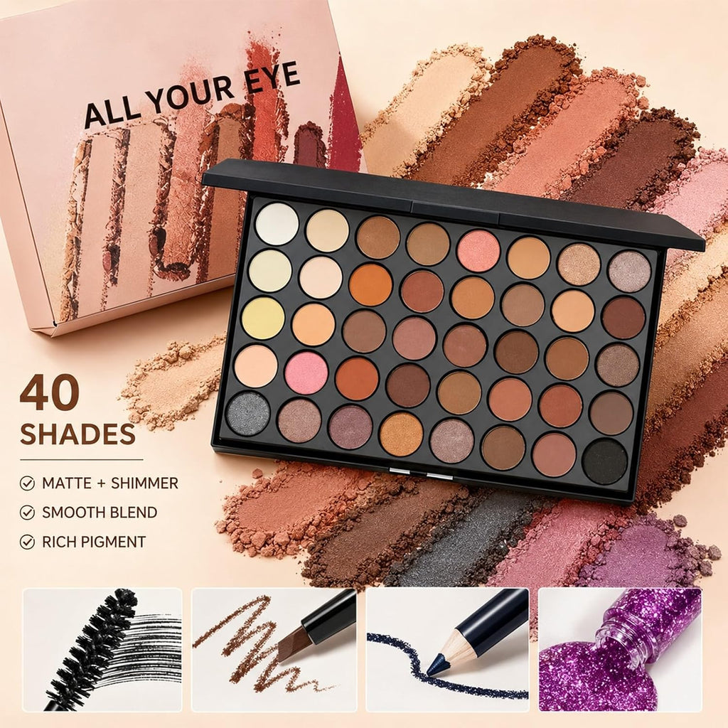 40-Color Eyeshadow Palette Eye Makeup Set(Pink) | 40 Color Shade Palette All-in-One Kit Begineer Friendly Full Eye