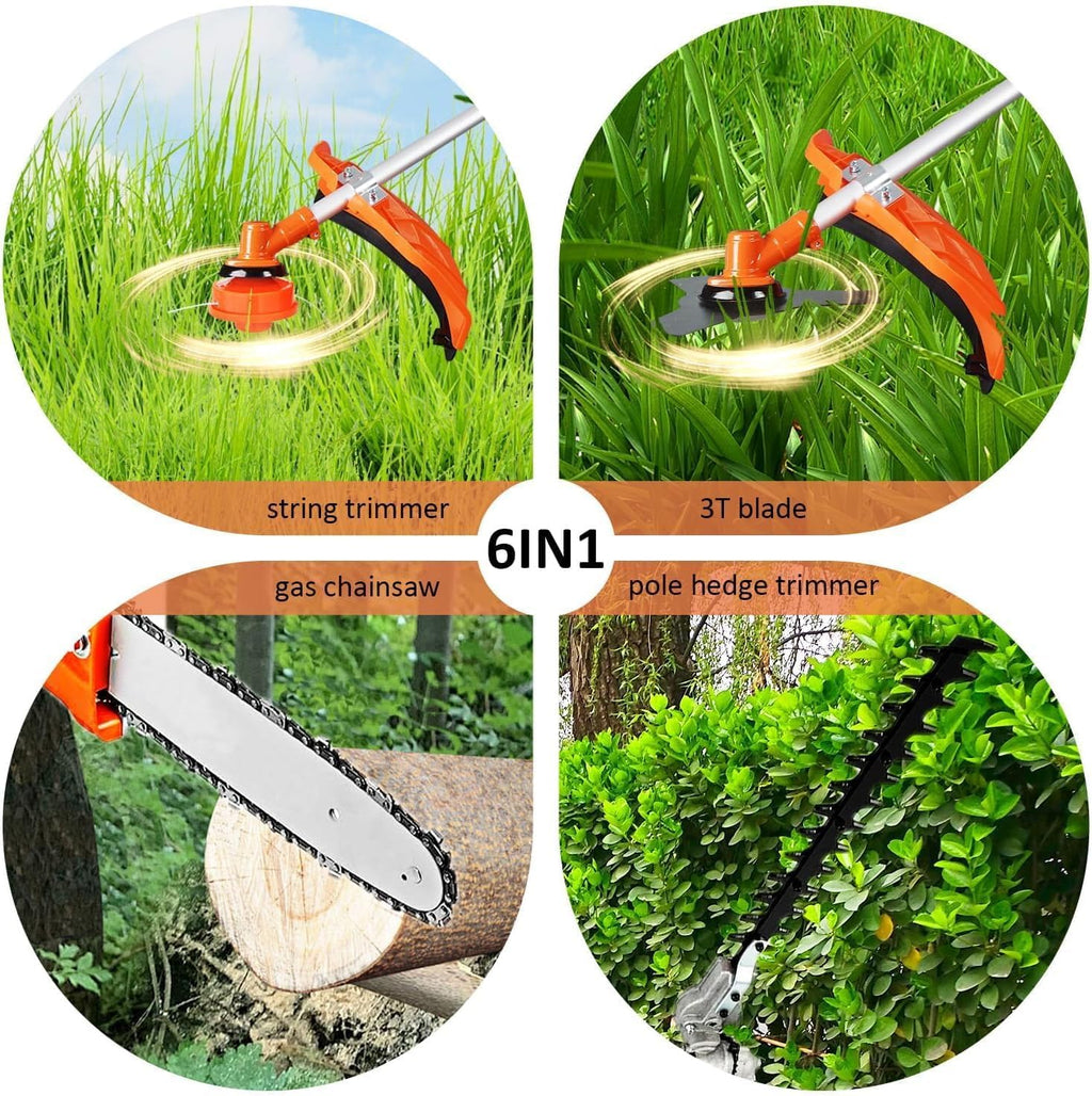 52cc Gas Powered String Trimmer & Brush Cutter, 2-Cycle Professional Weed Eater Weed Wacker 6-in-1 Multi-Tool with