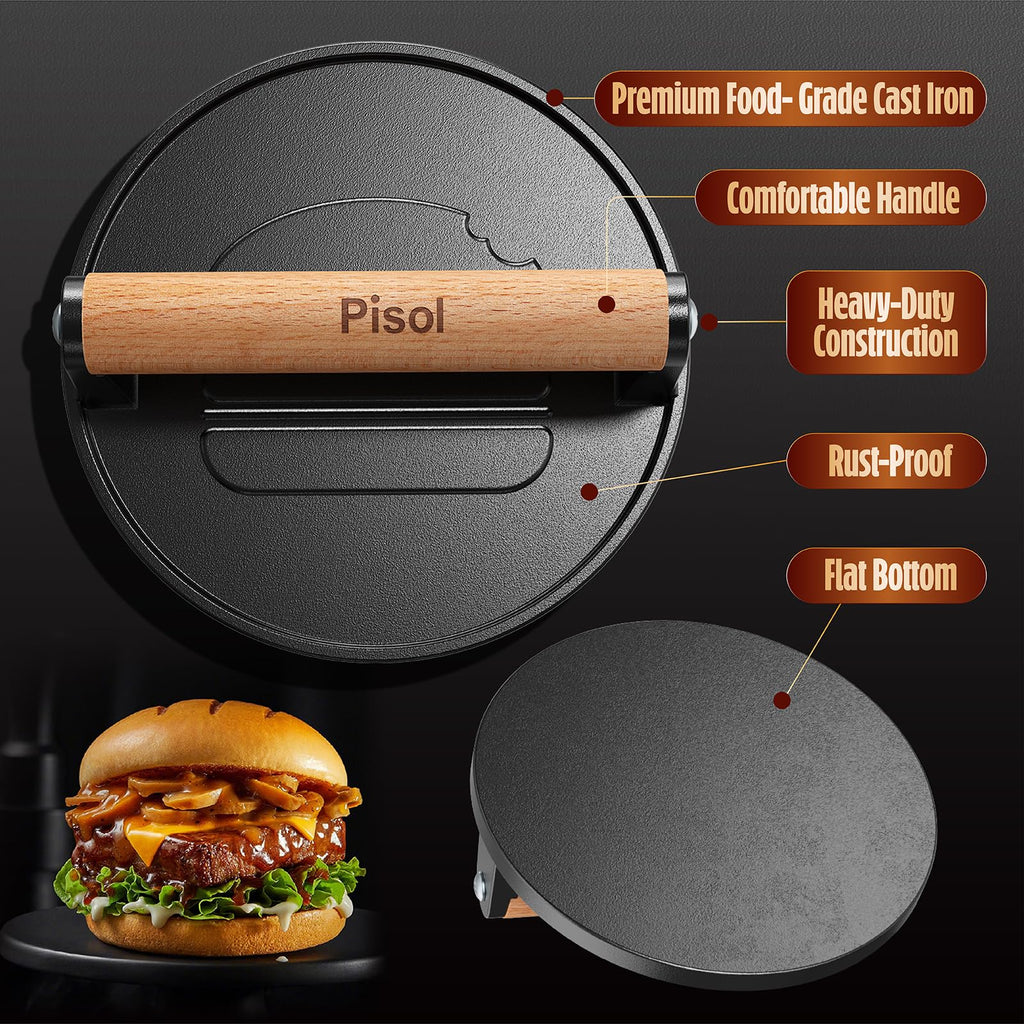 Smash Burger Press, Cast Iron Steak Weight Meat Patty Press Tool