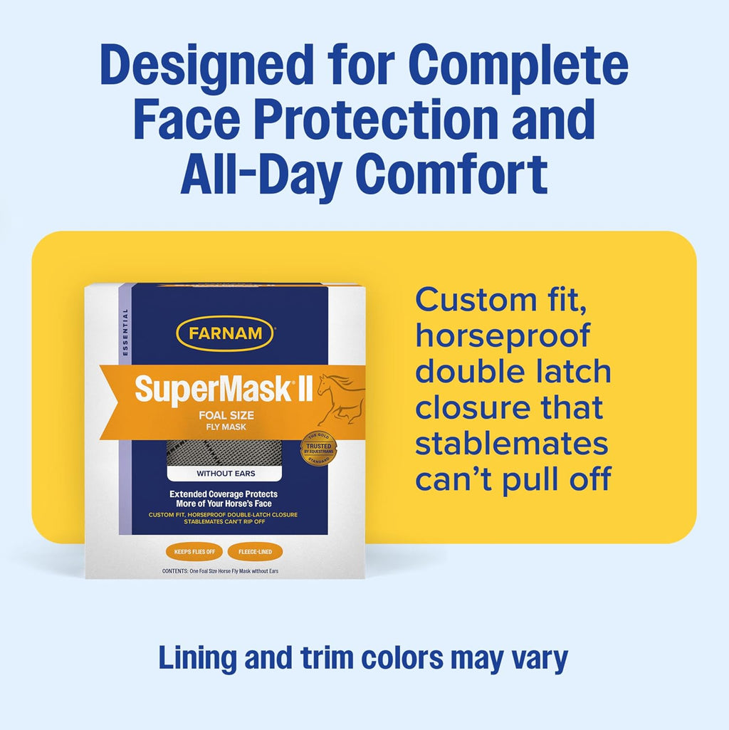 SuperMask II Horse Fly Mask Without Ears, Protects Eyes, Foal Size