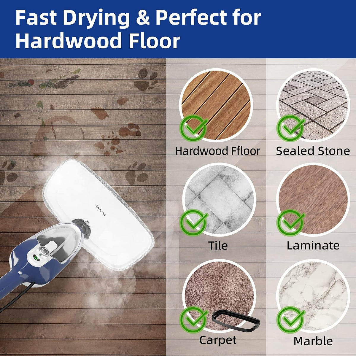 Steam Mop - 10-in-1 Floor Steamer MultiPurpose Steam Cleaner | Detachable Handheld for Hardwood/Tile/Laminate All