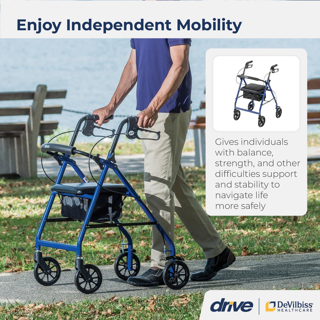 R728BL Foldable Rollator Walker with Seat, Blue