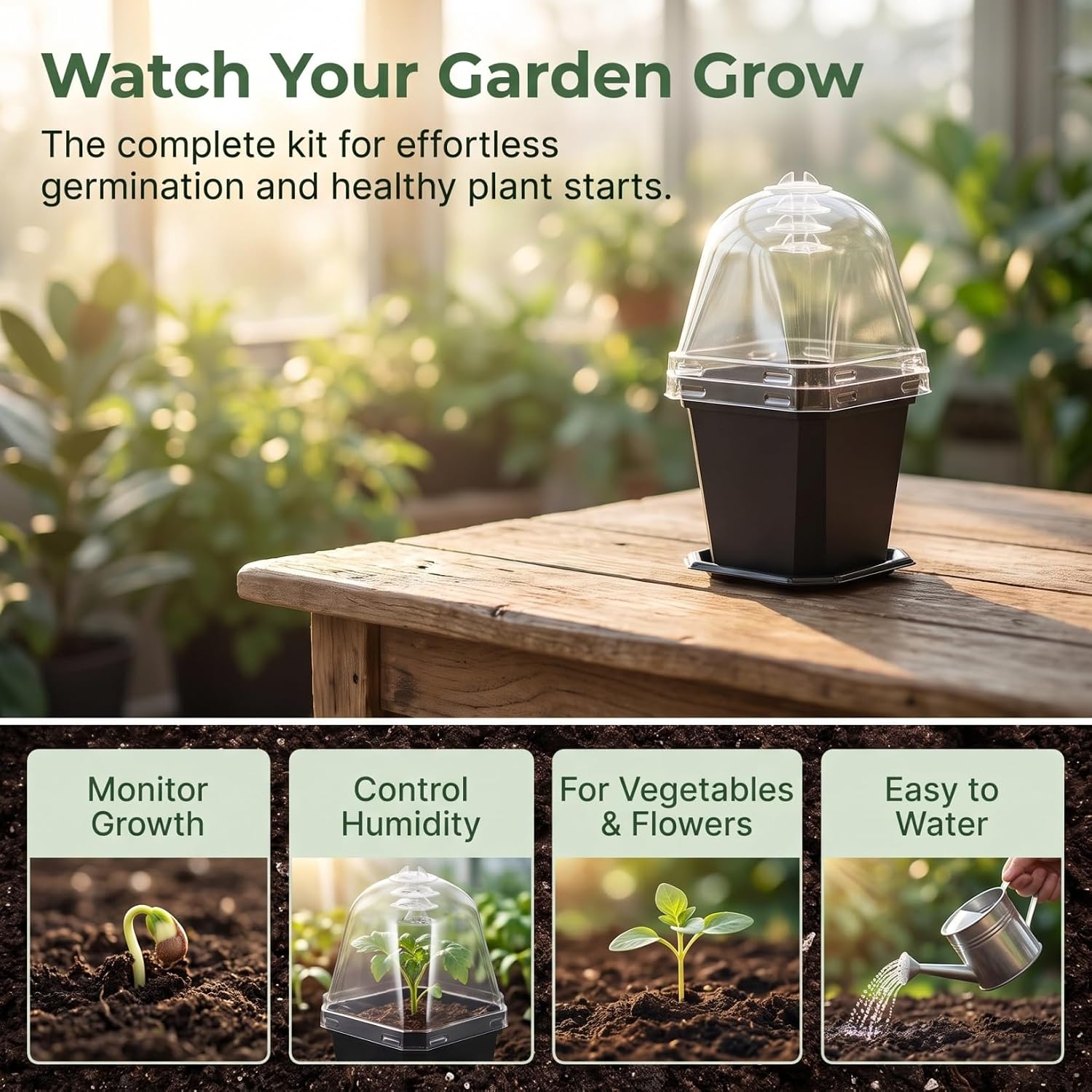 Black Plant Nursery Pots: 5Pcs Seeding Starter Pots, 3 Square Nursery Pot with Humidity Dome, Plastic Plant Container