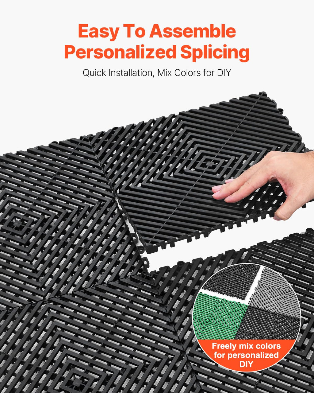 Interlocking Drainage Mat, 12” x 12” Modular Interlocking Cushion, 12 Pcs Splicing Drainage Mats, Non-Slip PP