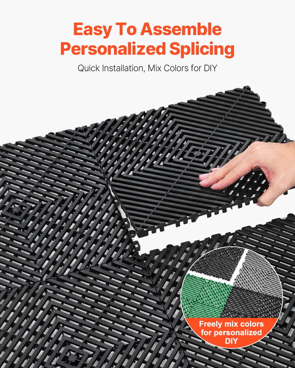 Interlocking Drainage Mat, 12” x 12” Modular Interlocking Cushion, 12 Pcs Splicing Drainage Mats, Non-Slip PP