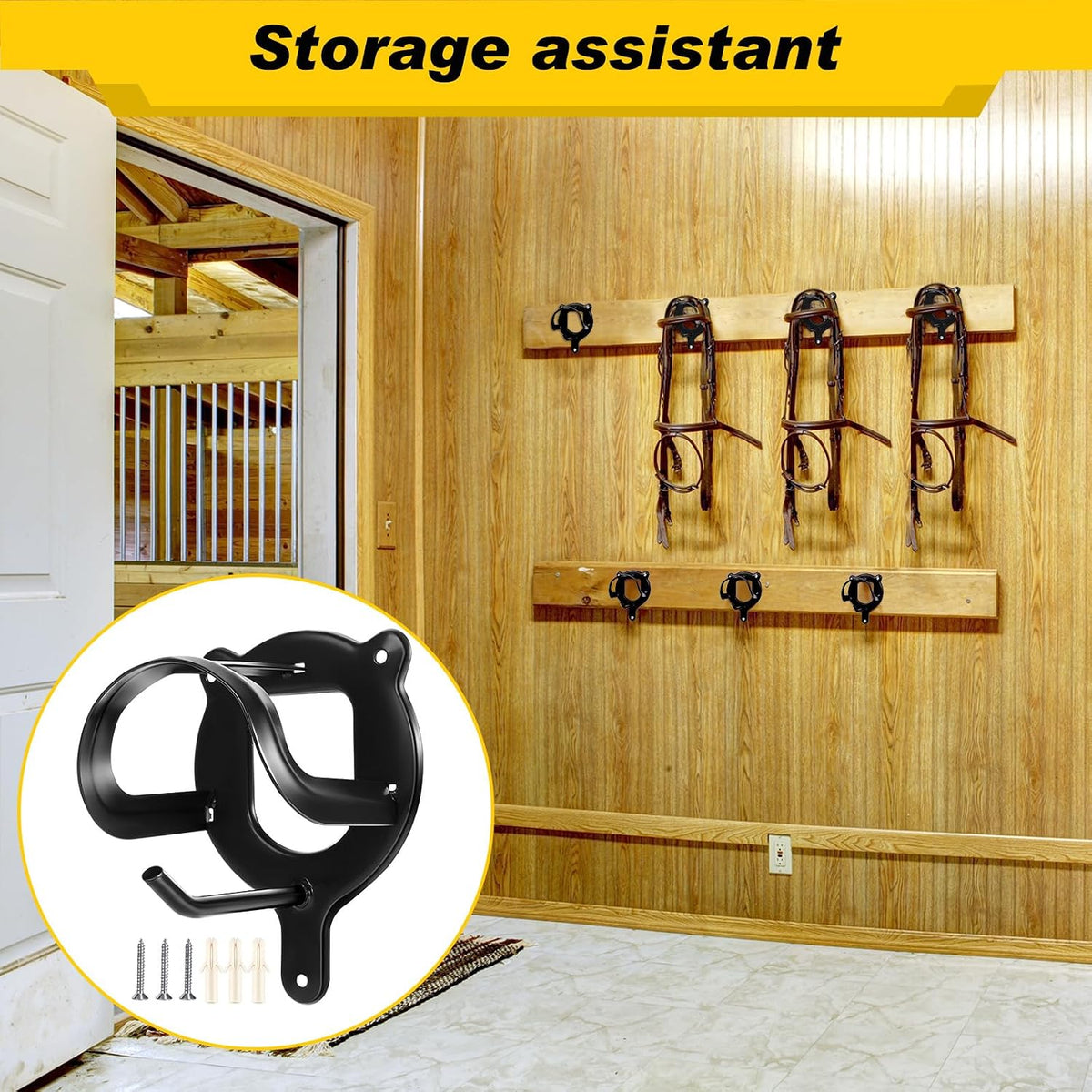 3 Pcs Bridle Hooks Horse Bridle Rack, Black