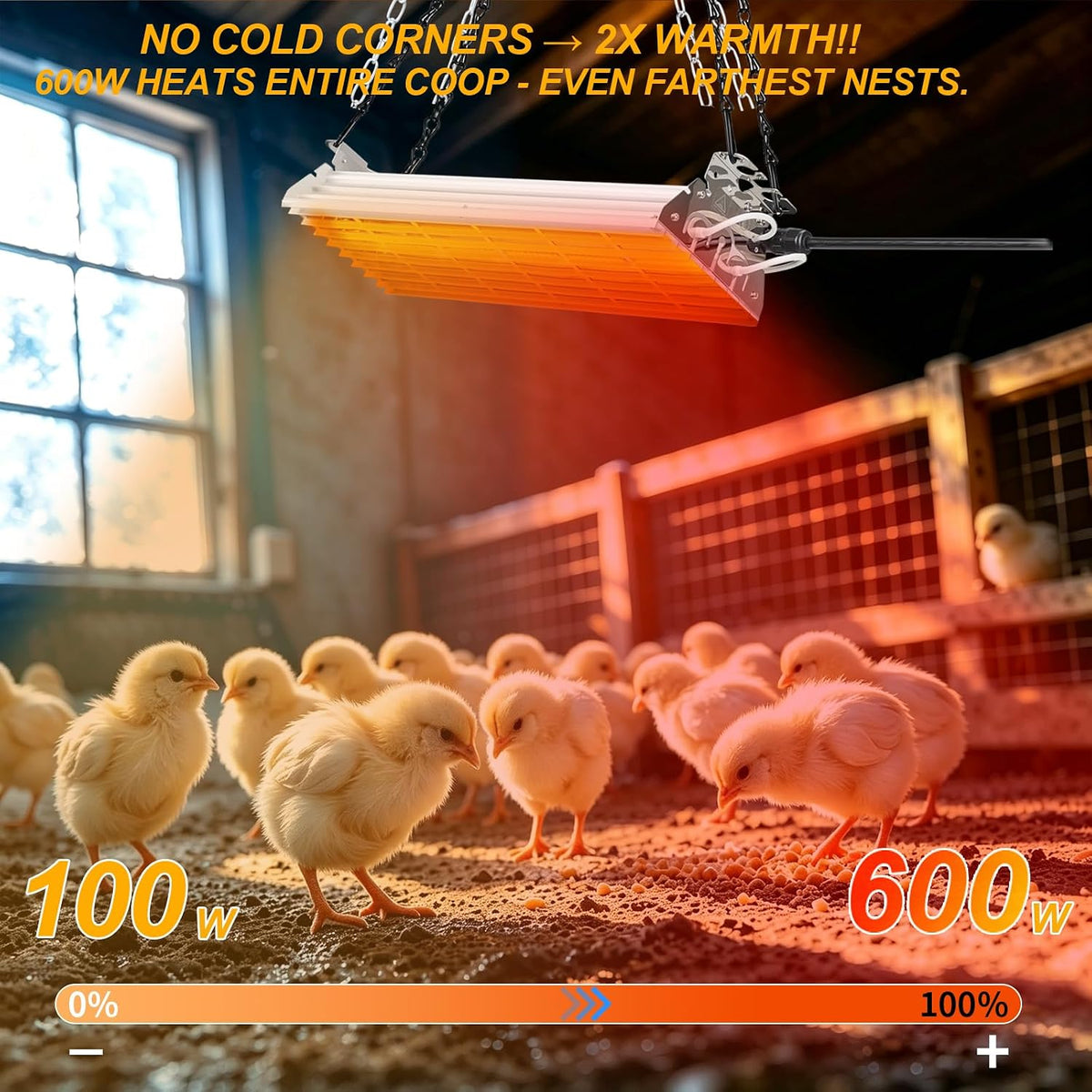 Safe Chicken Coop Heater 600W Adjustable Thermostat