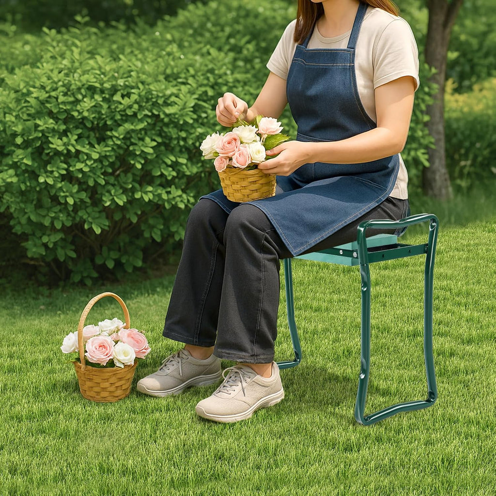 24in Foldable Garden Kneeler and Seat with Tool Pouch, 2-in-1 Function Portable Thicken Soft Kneeling Pad Garden