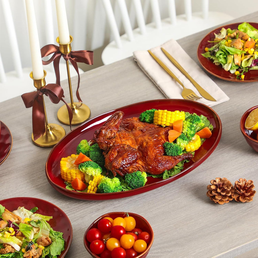Ceramic Serving Platter Tray - Extra Large Oval 14.5 Inch Porcelain Dinner Plates Long Serving Dish Set - for Party