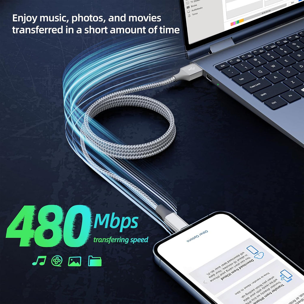 iPhone Charger 3 Pack 10FT MFi Lightning Cable (Grey White) | MFi Certified Fast Charging & High-Speed Data Sync