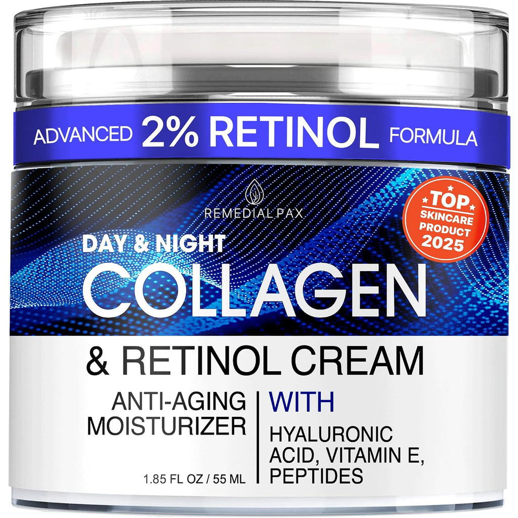 Collagen Face Cream with Retinol & Hyaluronic Acid - Anti Aging Moisturizer for Women & Men, Firming Day & Night