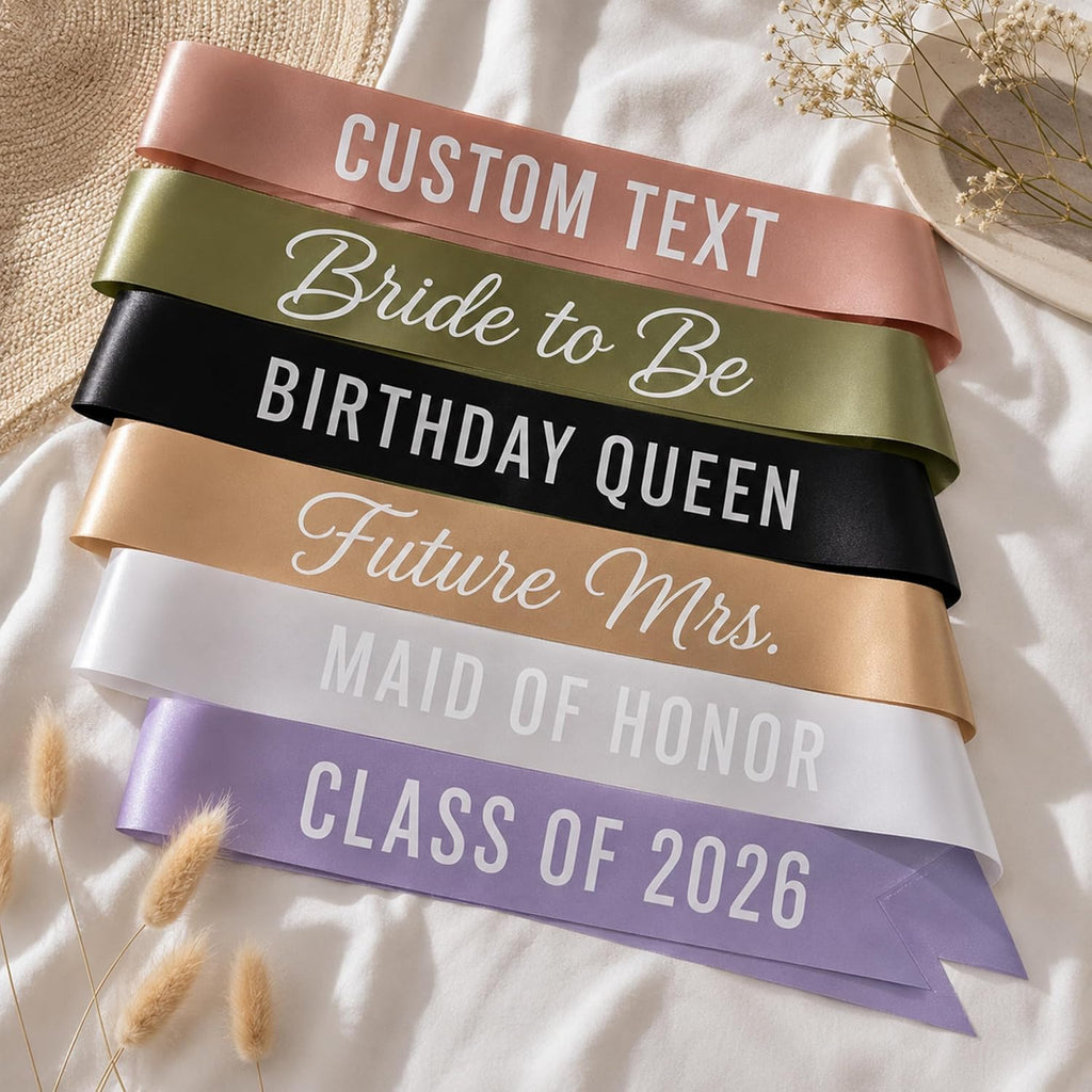 Personalized Satin Sash with Custom Text Icon Logo, Pageant Party Award Sash Birthday Bridal Bachelorette Events