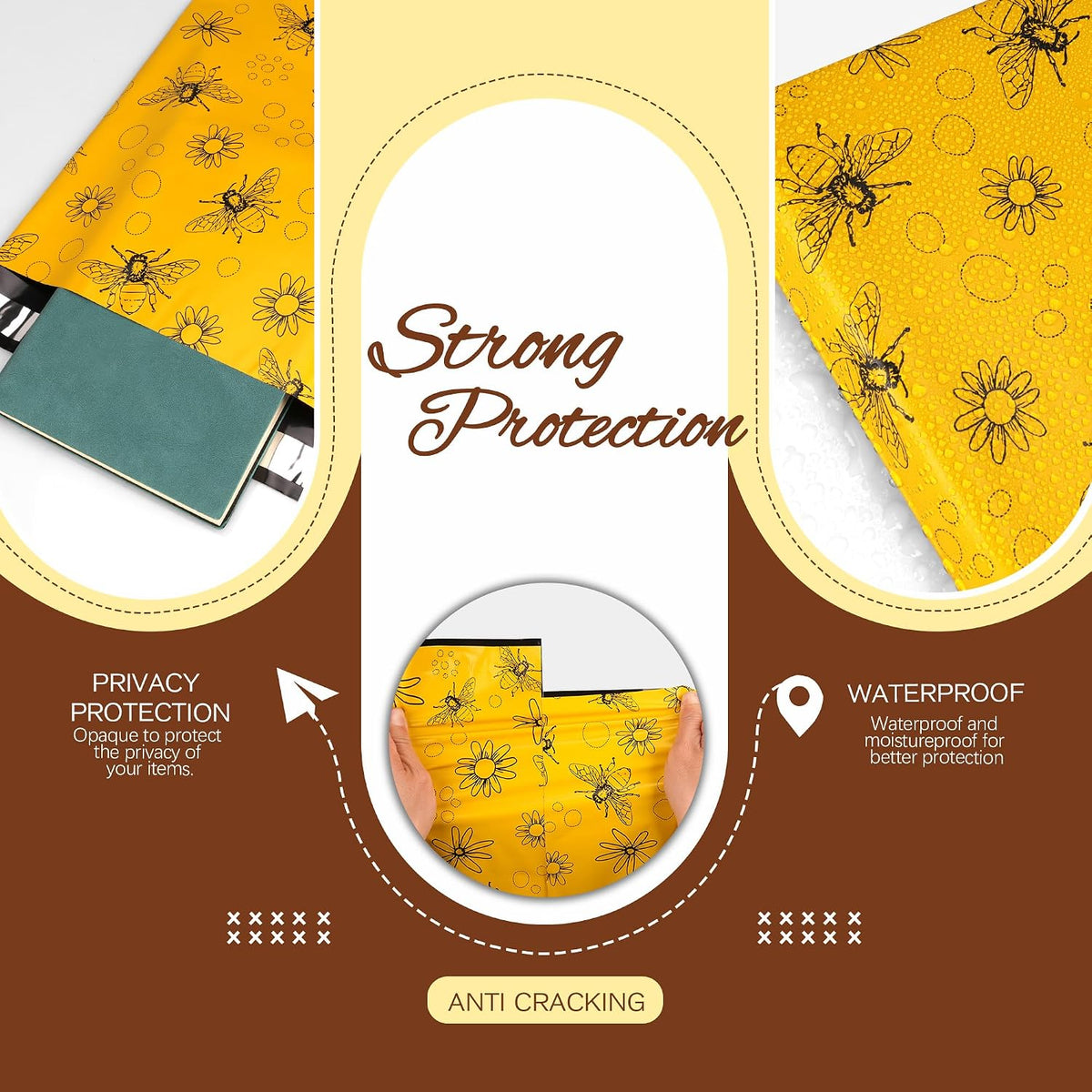 Cute Poly Mailers 14.5x19 Inch 50 Pcs, Bees Printed