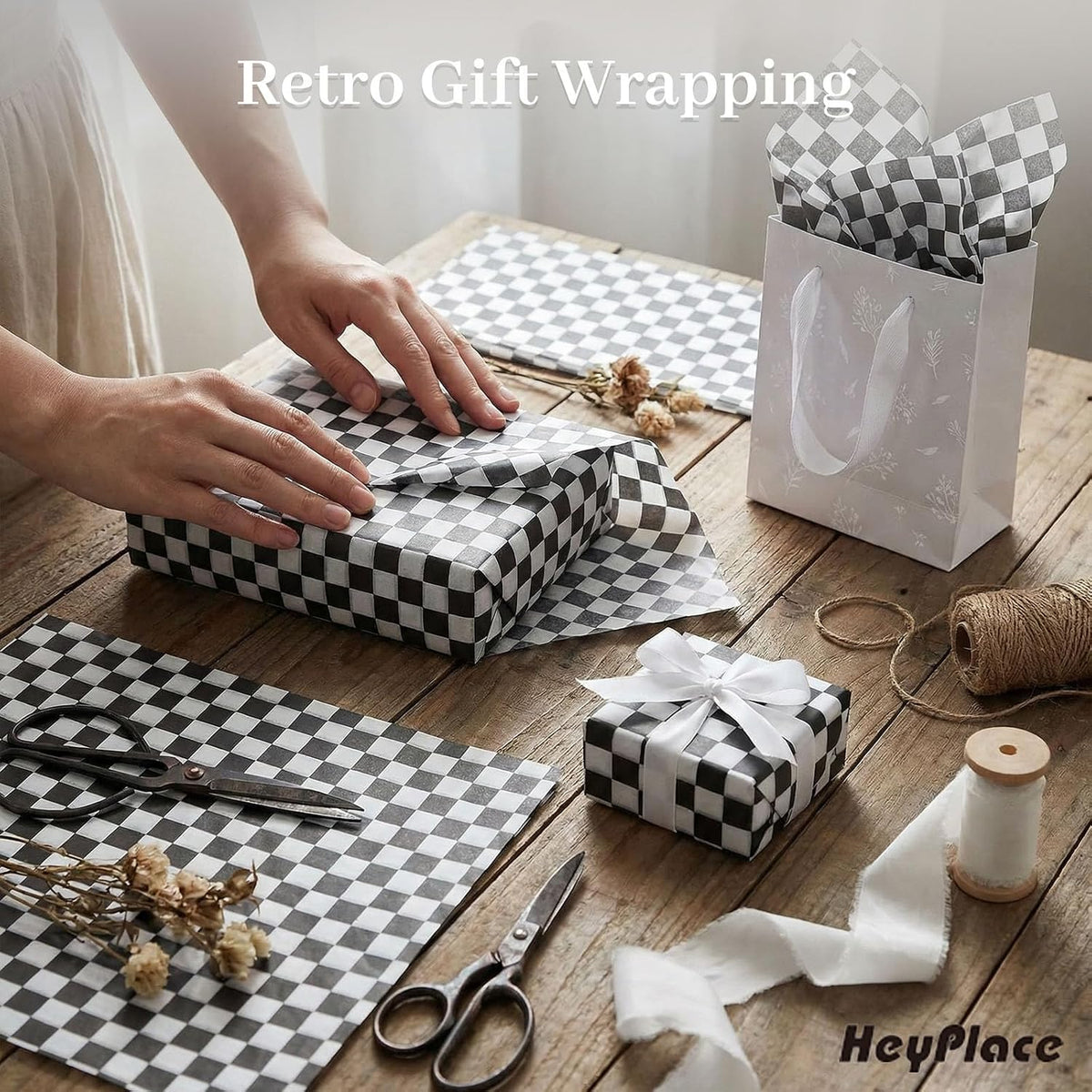 100 Sheets Black and White Checkered Tissue Paper, 14 X 20 inches
