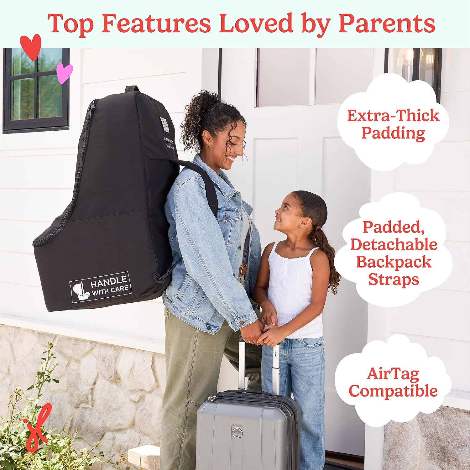 Padded Backpack Car Seat Bag - Car Seat Travel Bag for Airplane, Fits Most Baby & Infant Carriers & Bootsters