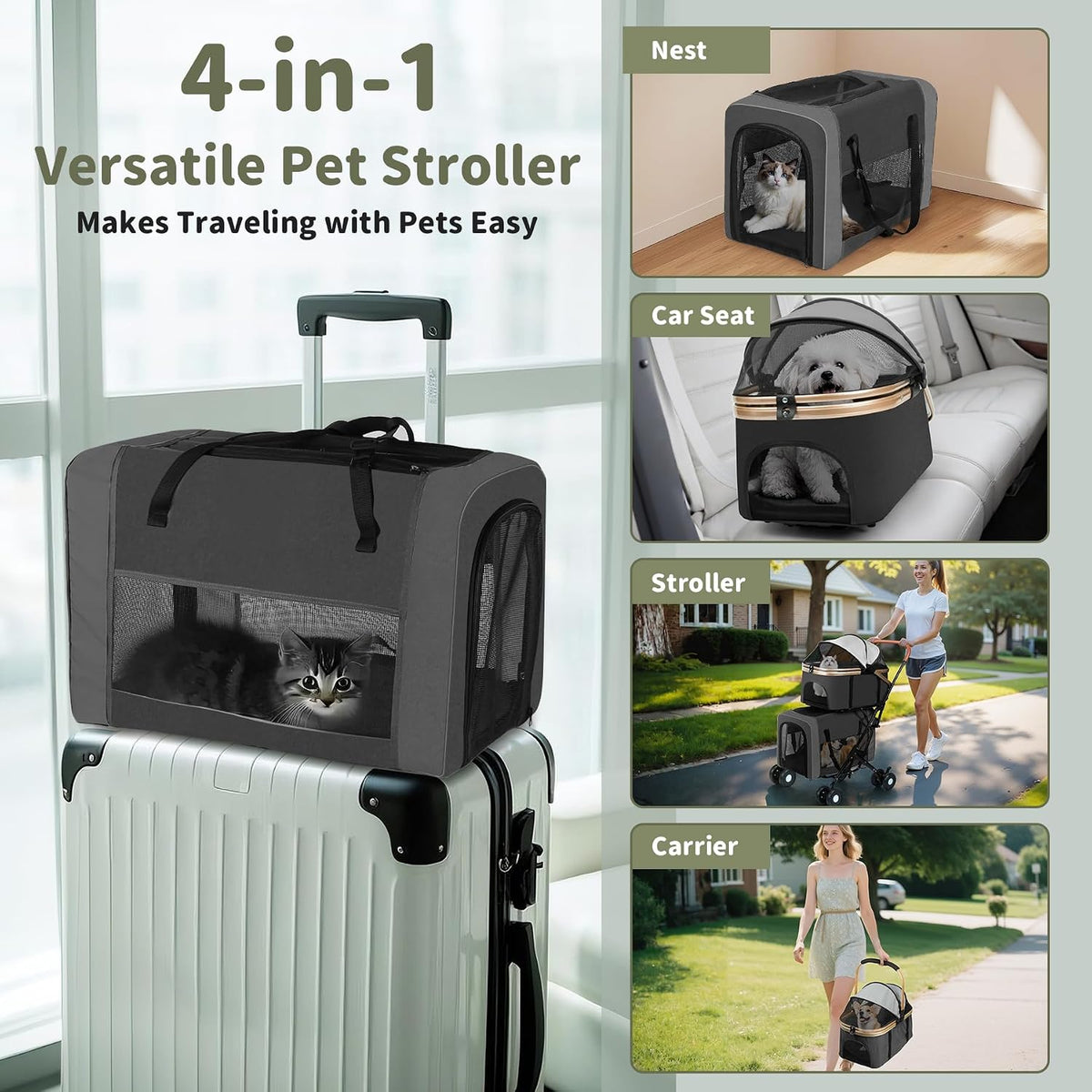 Double Pet Stroller, 4 Lockable Wheels for Small‑Medium Dogs & Cats