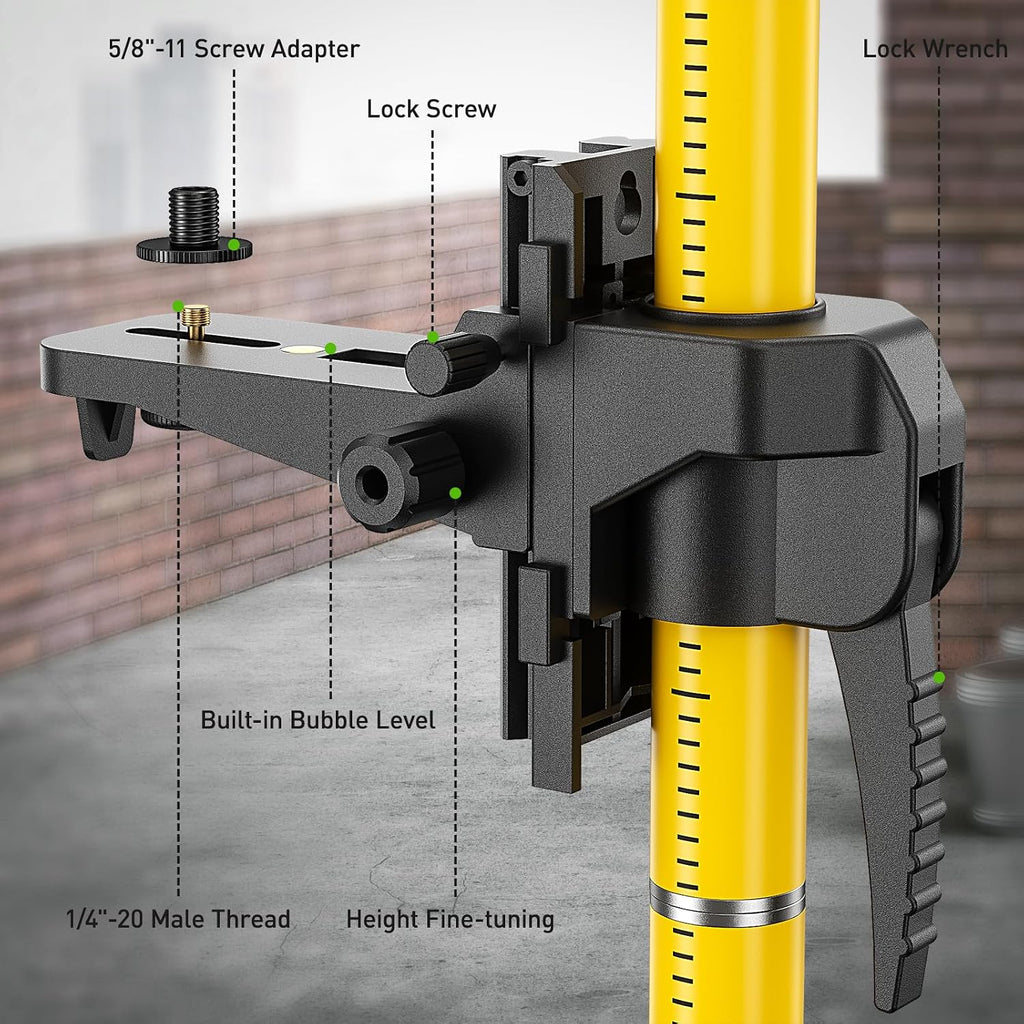 12 Ft./3.7M Professional Laser Level Pole with Tripod and 1/4-Inch by 20-Inch Laser Mount for Rotary and Line Lasers