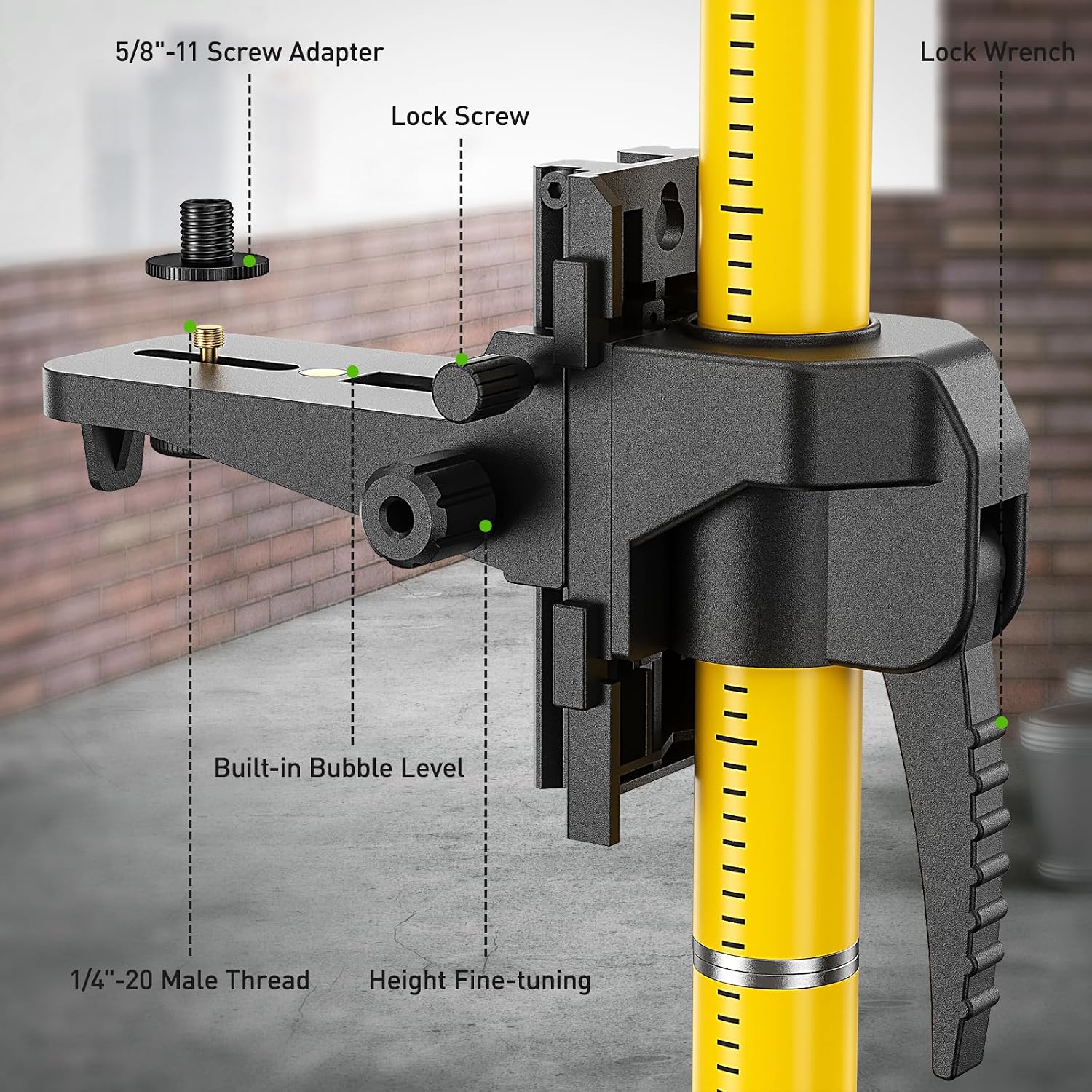 12 Ft./3.7M Professional Laser Level Pole with Tripod and 1/4-Inch by 20-Inch Laser Mount for Rotary and Line Lasers