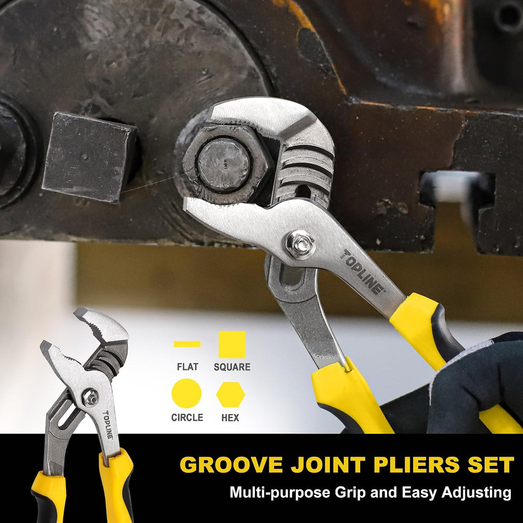 4-piece Groove Joint Pliers Set with Bi-Material Handles, Tongue and Groove Pliers Set Included 12-in, 10-in, 8-in