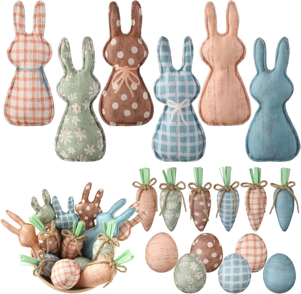18 Pcs Rustic Easter Bunny Decorations Farmhouse Spring Fabric Bunnies Carrot Eggs Vase Filler Table Decor for Desk