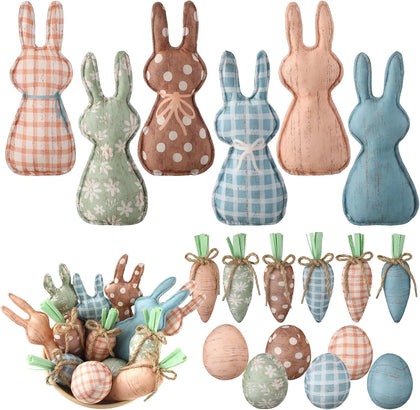 18 Pcs Rustic Easter Bunny Decorations Farmhouse Spring Fabric Bunnies Carrot Eggs Vase Filler Table Decor for Desk