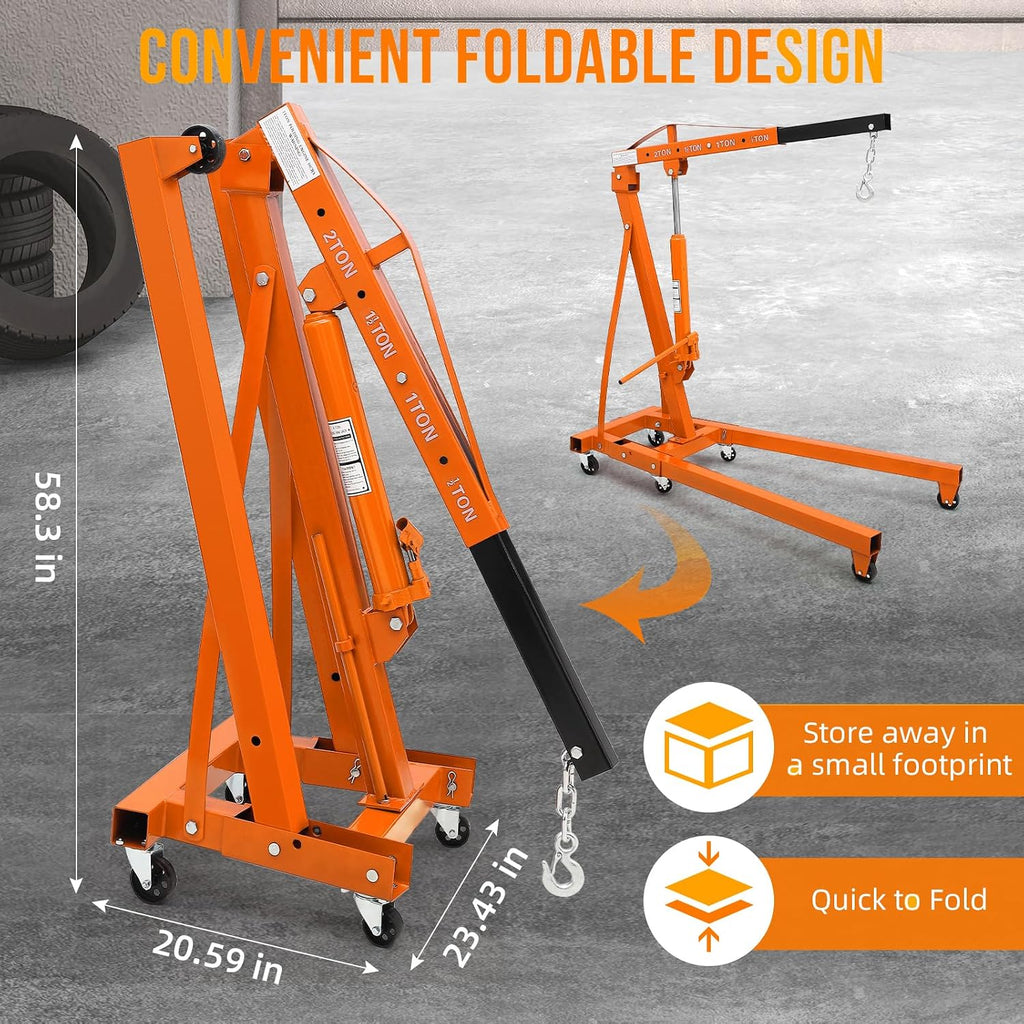 2 Ton Hydraulic Engine Hoist Cherry Picker, 4400LBS, Orange