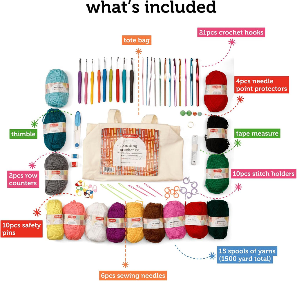 Crochet Kit for Beginners – 85 Piece Beginner Crochet Kit for Adults & Kids with Yarn, Hooks, Accessories & Bonus