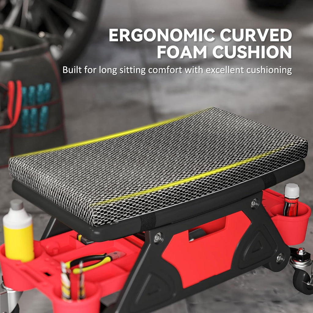 Rolling Mechanic Stool, 135kg Capacity, Padded Creeper Seat, Black