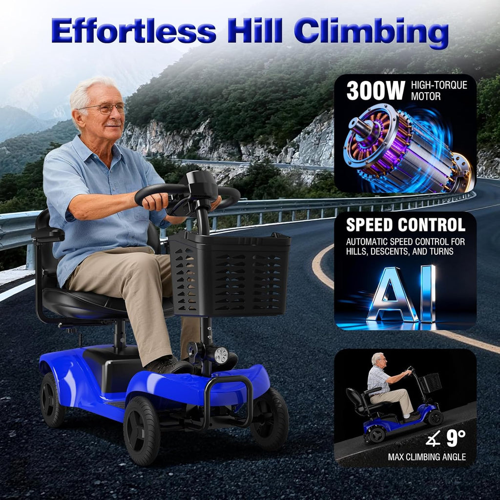 Mobility Scooter,Foldable,300 lbs Capacity,Travel & Daily Commute