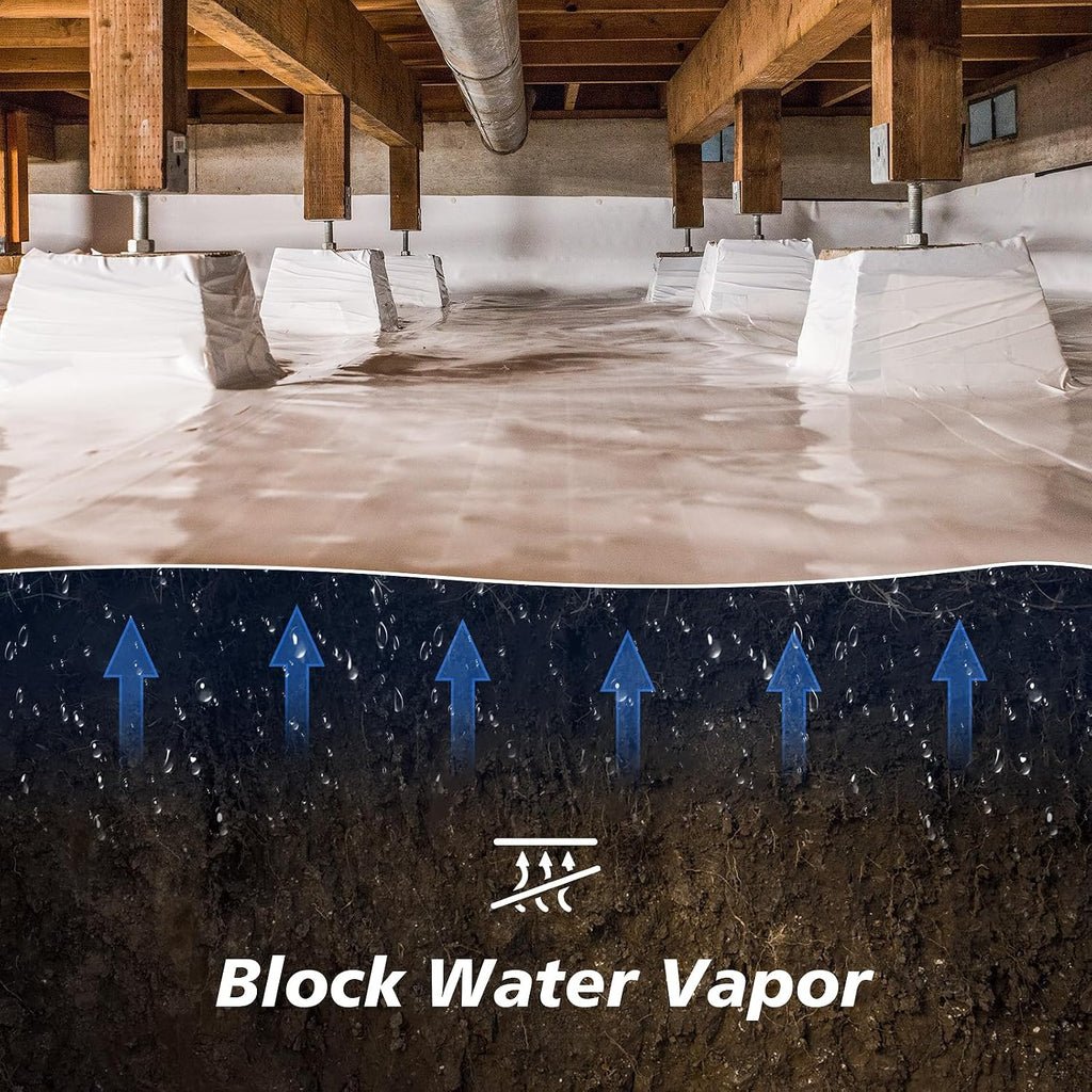 Crawl Space Vapor Barrier - 10 mil (10' x 25'), Thick Plastic sheeting, Drop Cloth Moisture Barrier Covering for