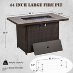 Propane Fire Pit Table,44 Inch 55000 BTU Outdoor Gas Fire Pit Rectangular with Glass Wind Guard for Outside Patio
