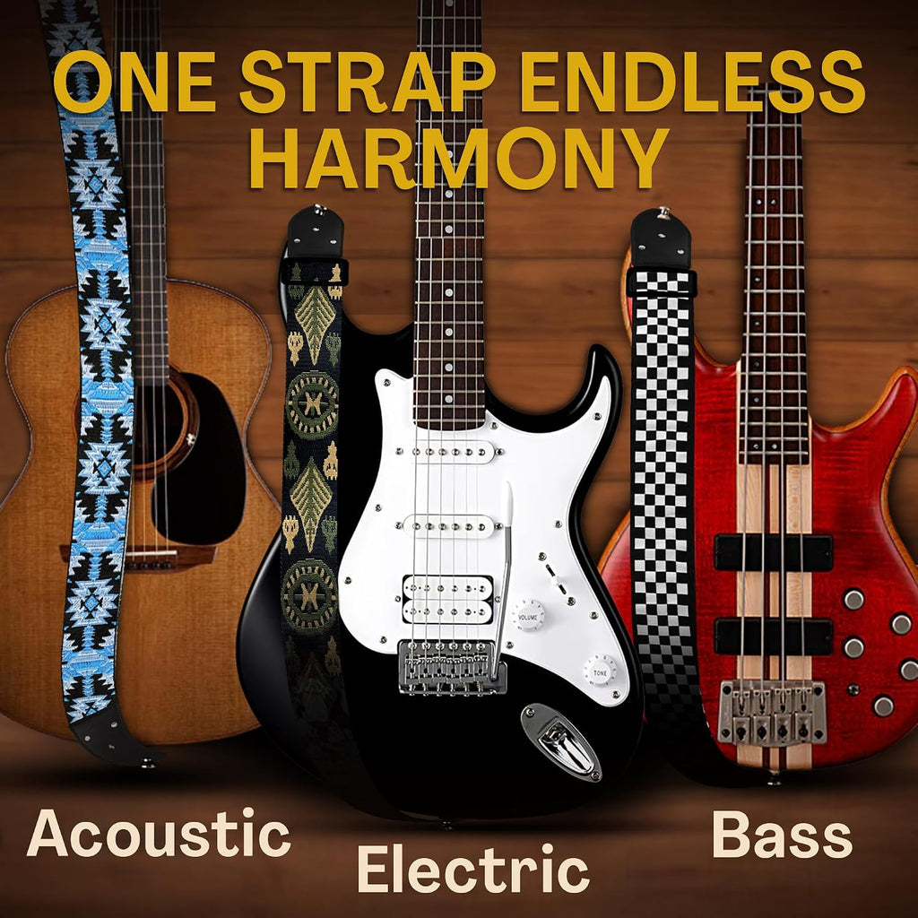 Guitar Strap For Acoustic, Electric and Bass Guitars, Adjustable Padded Leather Ends Guitar Straps For Men and Women
