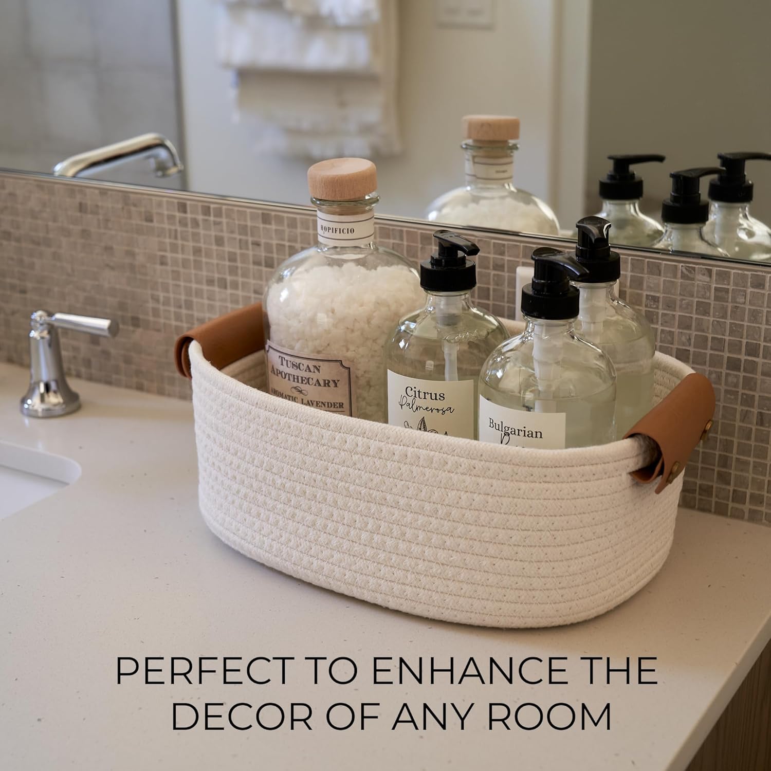 Beautiful Storage Basket Set of 5 - Sturdy Cotton Rope Baskets for Shelves Are Perfect for Organizing Your Home