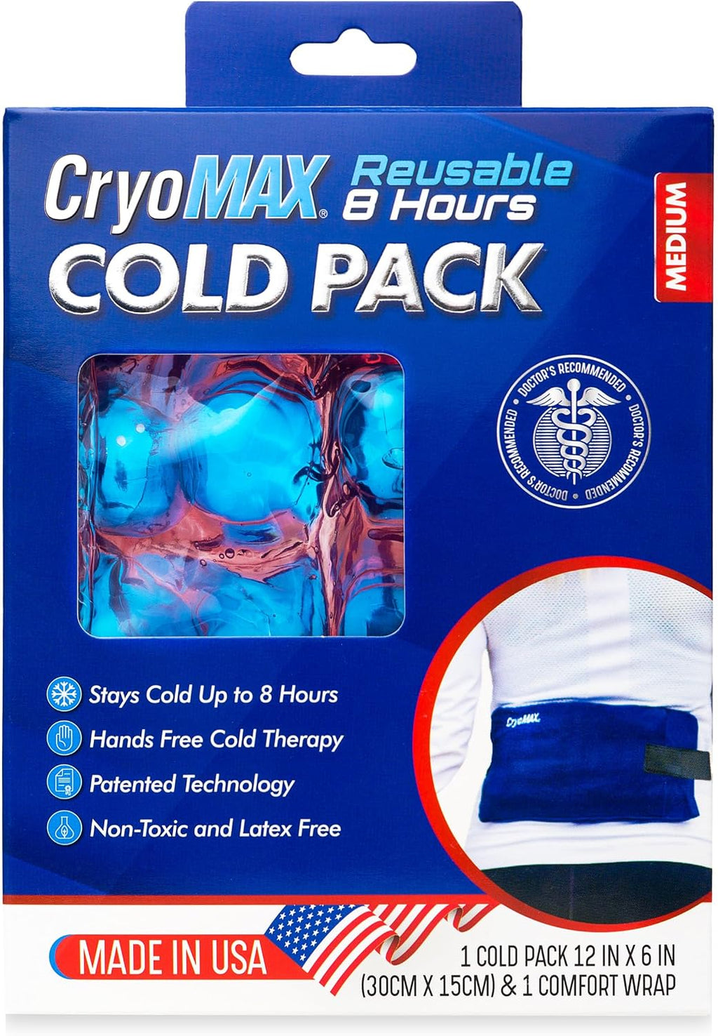 Cold Pack, 8 Hour Reusable Cold Therapy Ice Pack for Elbows, Knees, Neck + More, Medium, 6" x 12" (1 Count)