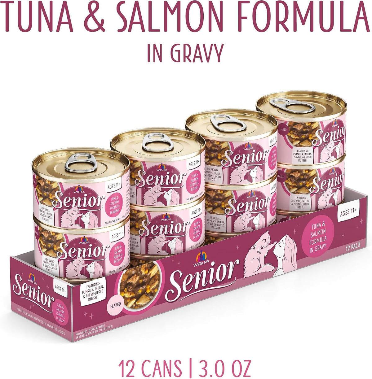Senior Cat Food, Tuna and Salmon in Gravy, 3oz Can, Pack of 12