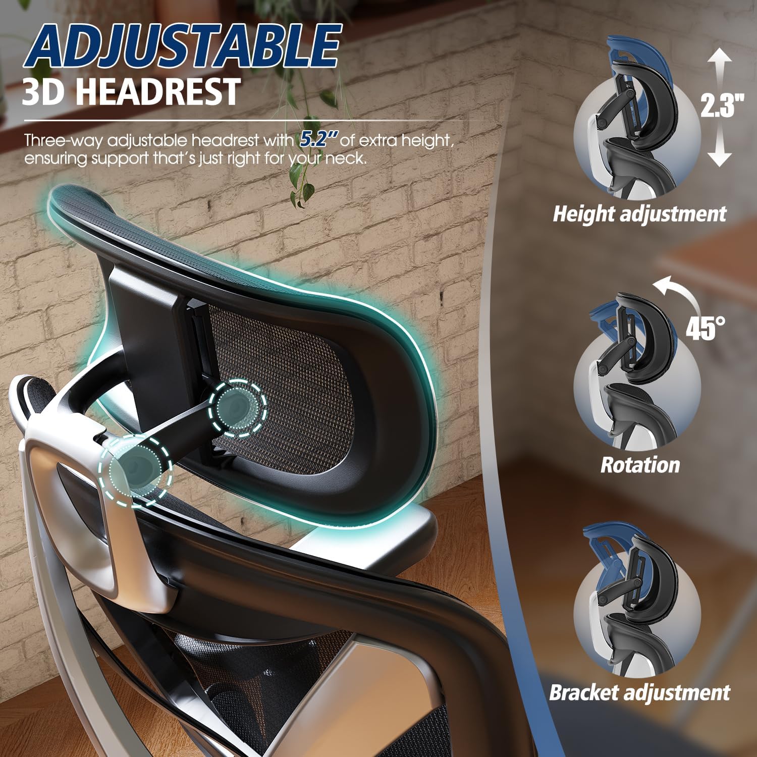 Ergonomic Office Chair, Big and Tall Mesh Chair with Lumbar Support, 3D armrest - 215° Rotation, Adjustable Headrest