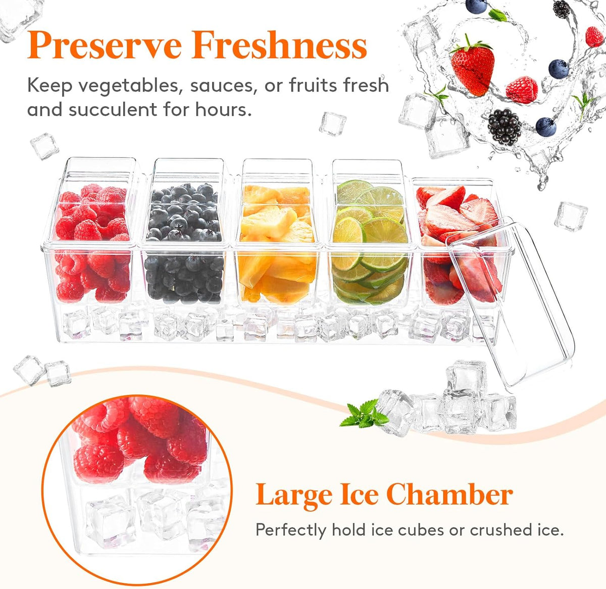 Chilled Condiment Caddy with Spoons, Tongs & Scoop, Garnish Tray