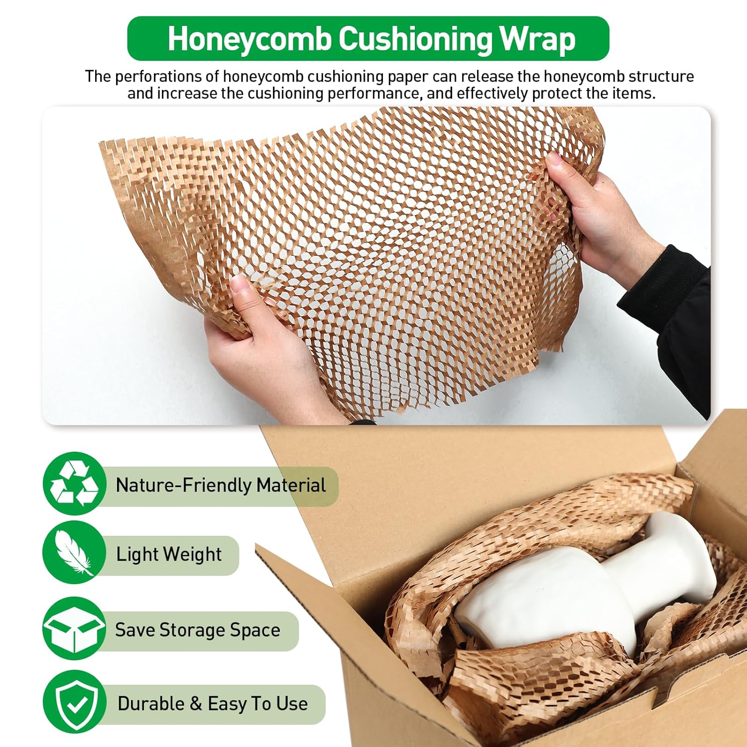 50 Sheets Honeycomb Packing Paper Expanded Size 12" × 16" Unexpanded Size 14.5" × 11" Bubble Cushioning Wrap for