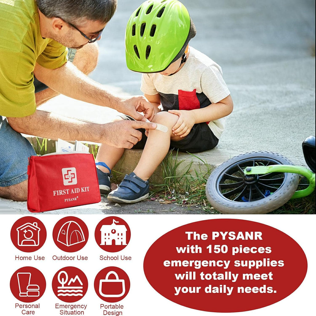 Small First Aid Kit, 150 Piece with Foil Blanket & Scissors, Mini First Aid Bag for Emergency, Home, Camping, Travel
