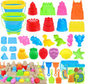 Beach Toys with Collapsible Buckets, Sand Castle Kit for Kids 3-12 | Castle Building Kit, 2 Buckets, 2 Shovels, 2
