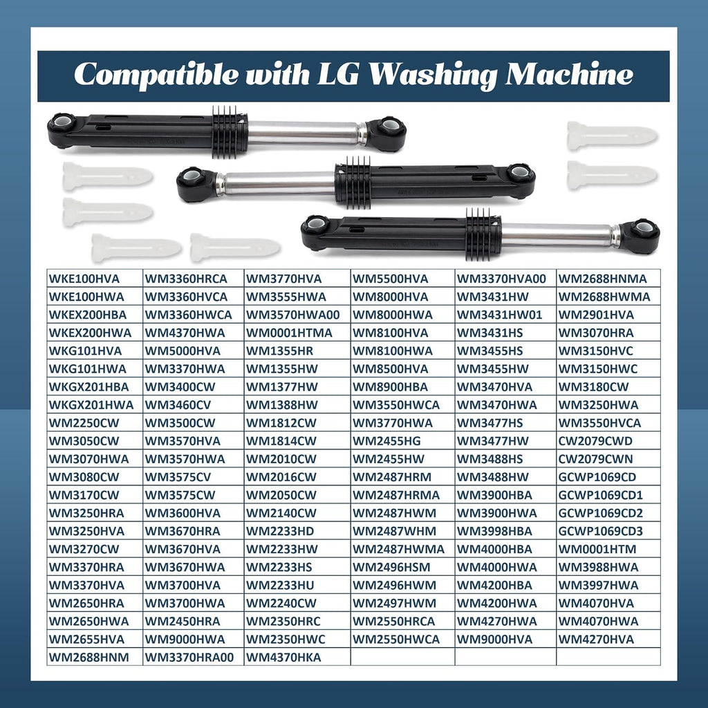 3Pcs Washer Shock Absorbers Kit Compatible with LG WM2487HRM WM2487HWMA WM2233HW WM2487HRMA WM2487HWM WM2688HNMA WM3431HS WM2455HW WM2455HG WM2233HD WM2688HWMA CW2079CWD Washing Machine